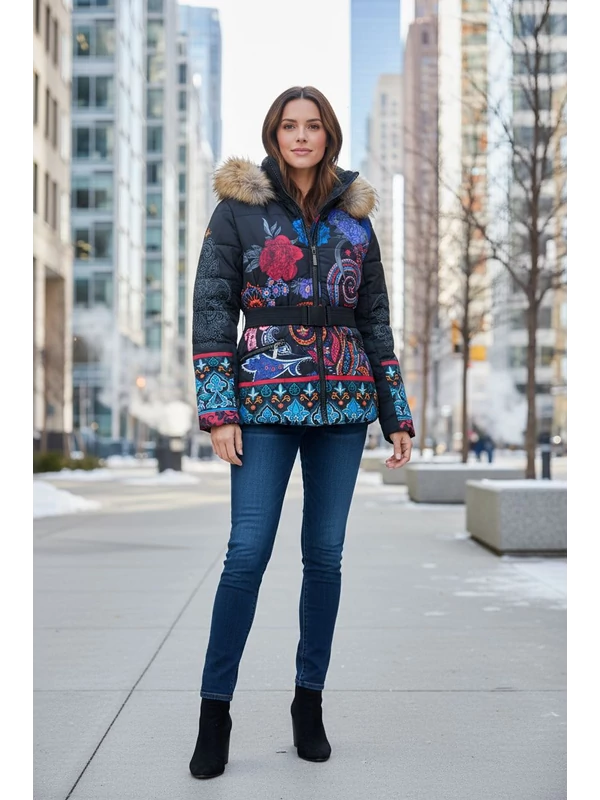 101 idees téli kabát - fekete alapon mandalás és virágos 