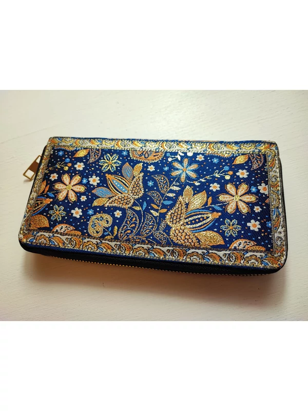Nagy méretű, török pénztárca - kék, arany lótuszos