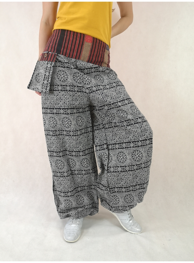 Nepáli jázmin nadrág - fekete, fehér mintás