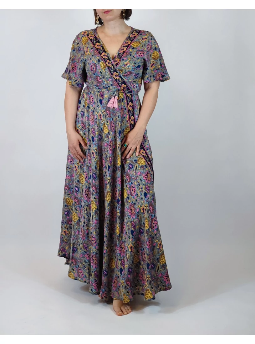 Indiai, átlapolós maxi ruha - vintage garden 