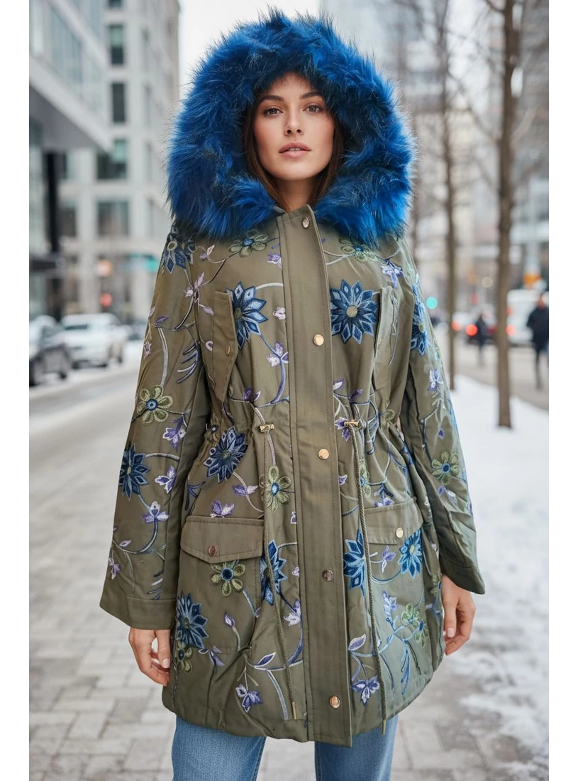 101 idees téli parka kabát - himzett virágos