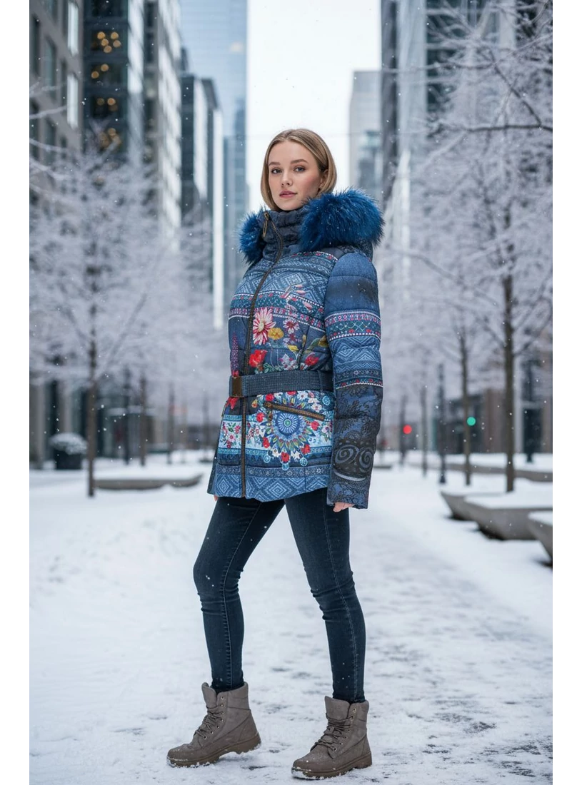 101 idees téli kabát - kék alapon mandalás és virágos, etnikai mintás