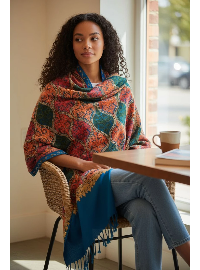 Indiai stóla - türkiz alapon gazdagon hímzett