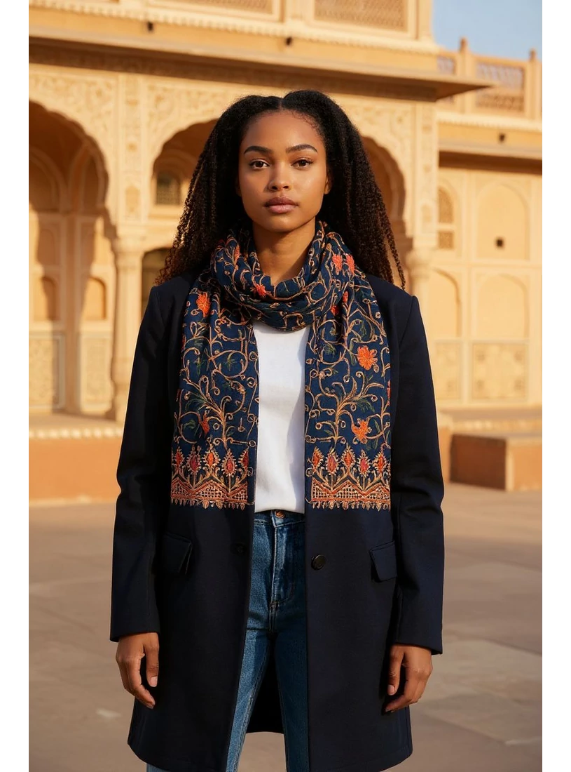 Indiai stóla - kék alapon rózsás