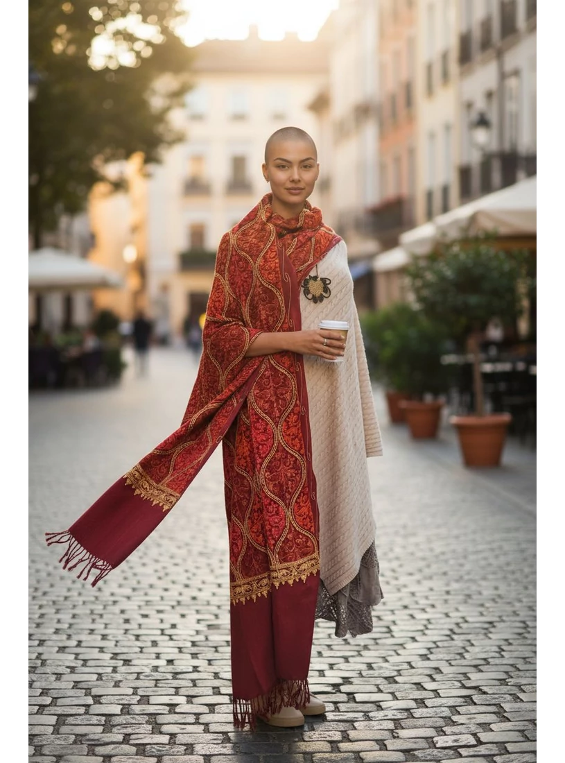 Indiai stóla - bordó alapon gazdagon hímzett