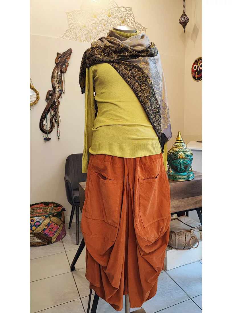 Buggyos, mikrokord nadrágszoknya -  terrakotta - 