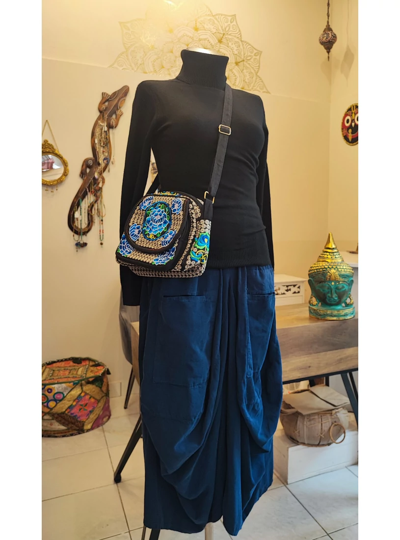 Buggyos, mikrokord nadrágszoknya -  sötétkék - 