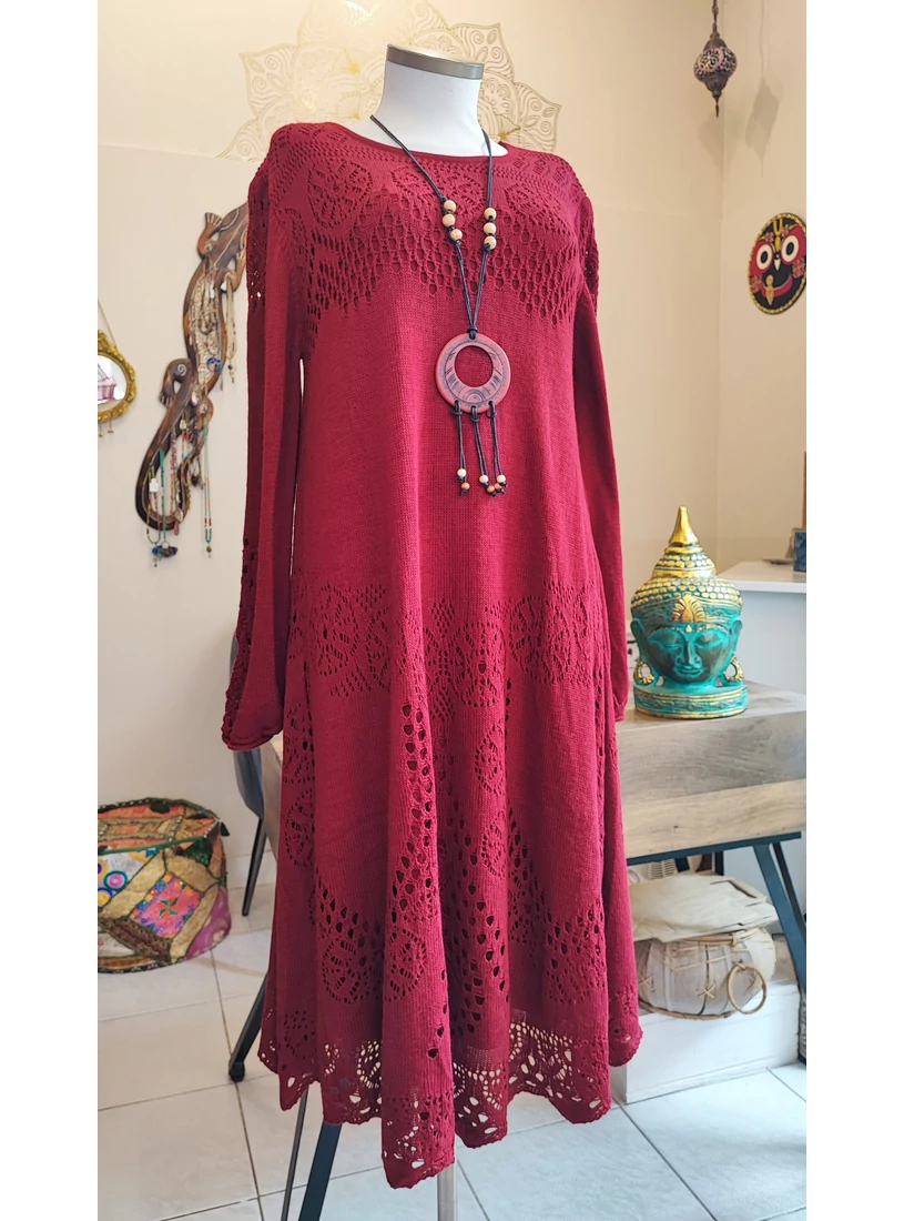 Török, prémium kötöttruha nyaklánccal - bordó 