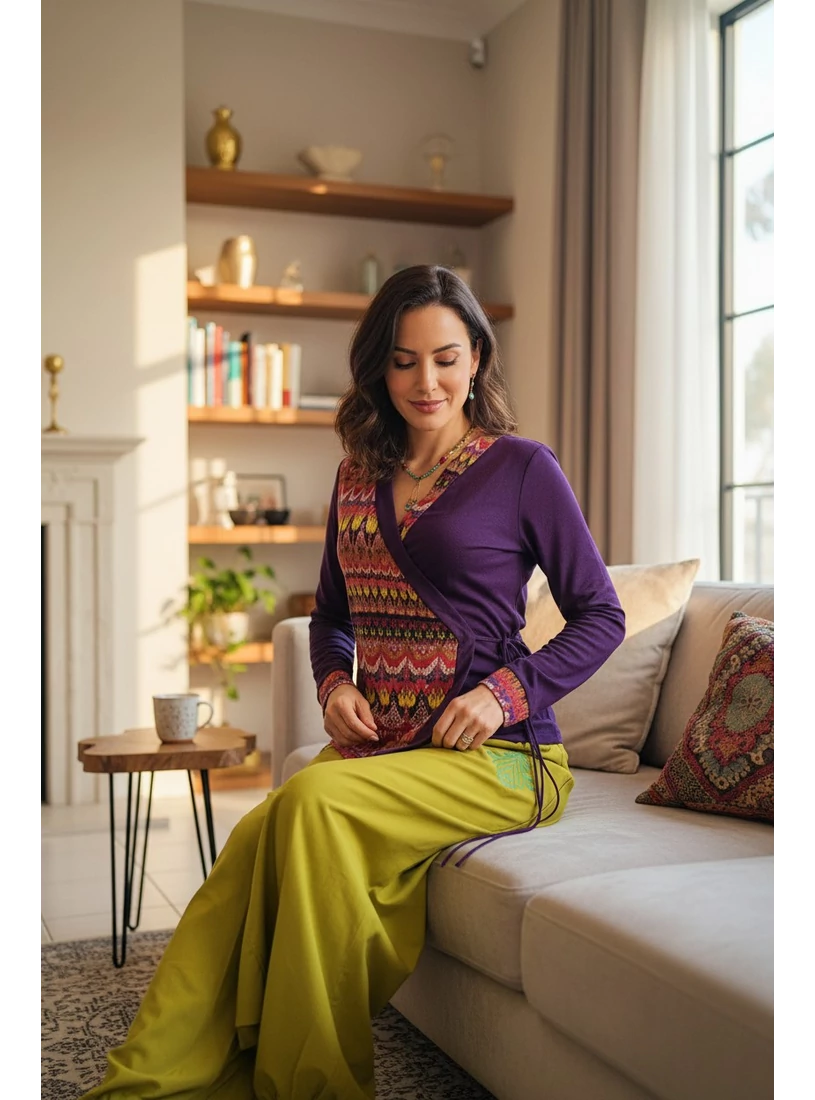 Lila alapon cikk - cakk mintás kardigán 