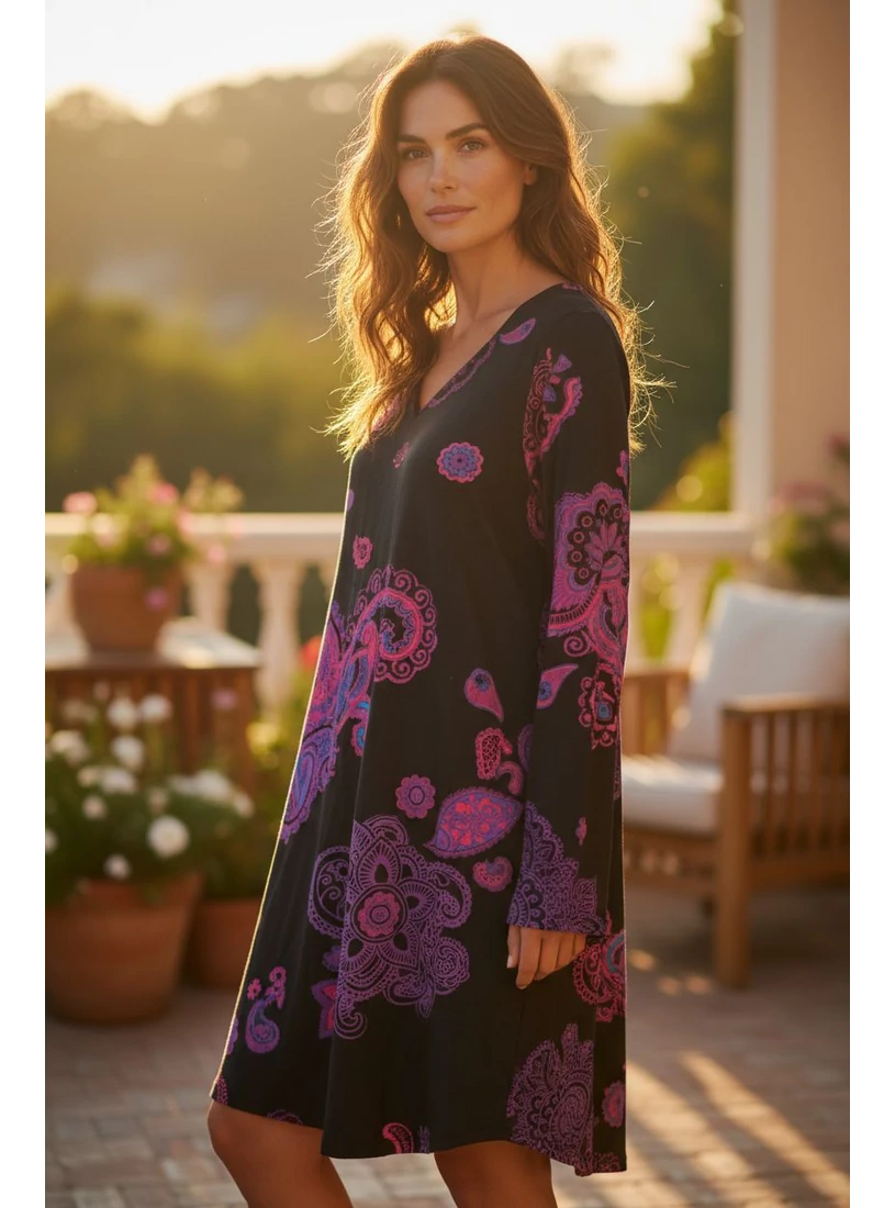 Indiai motívumos mini ruha / tunika - pink, lila