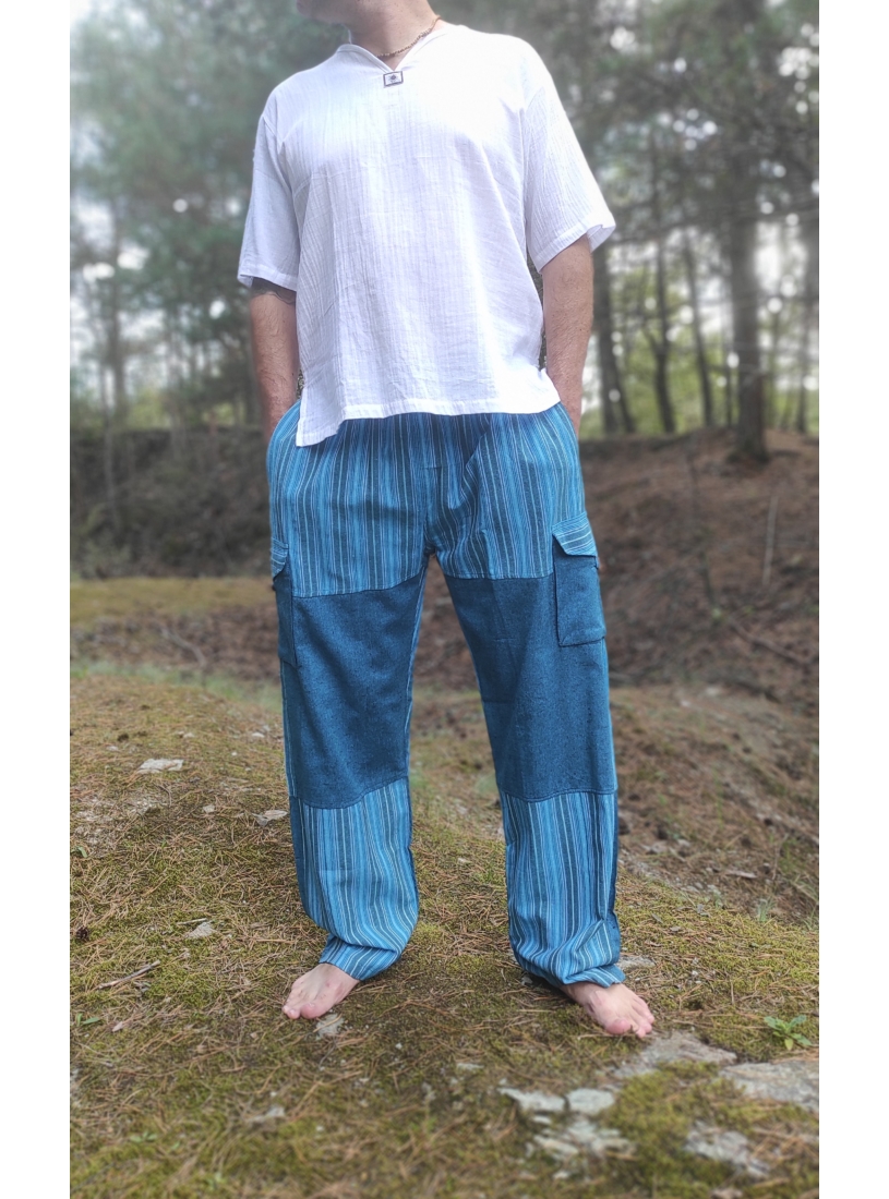 Vászon nadrág csíkos - kék