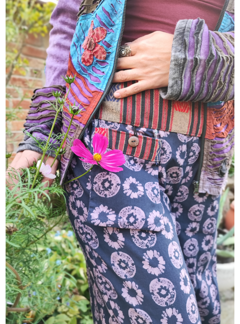 Nepáli jázmin nadrág - lila virágos