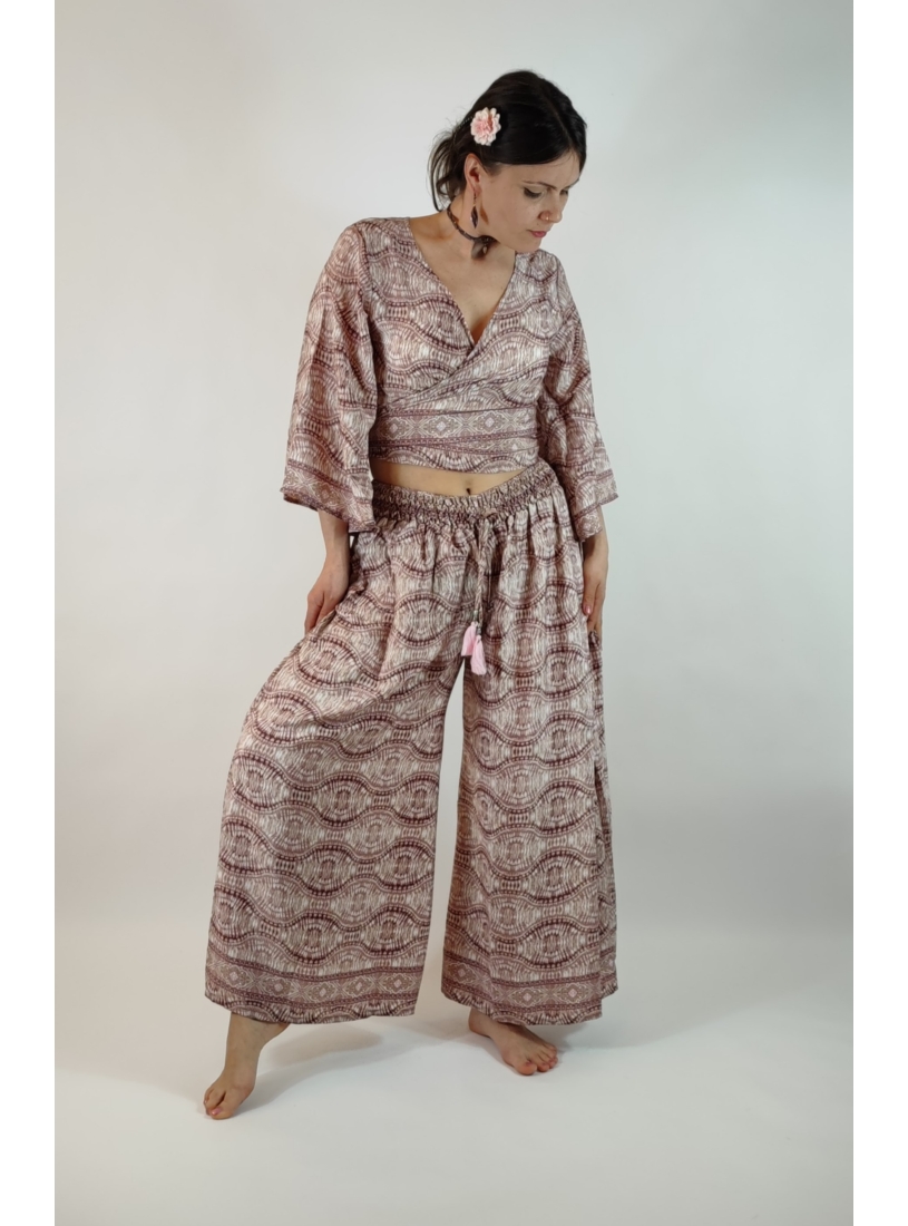 Indiai nadrág és boleró szett - batikolt púder