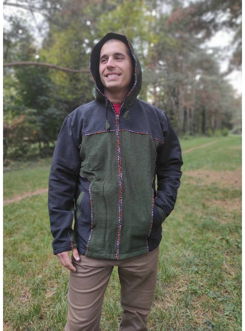 Nepáli férfi kabát - zöld, fekete