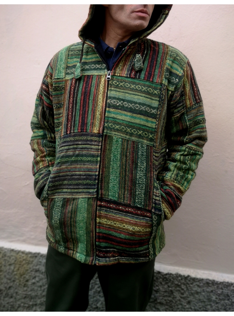 Nepáli férfi kabát - zöld, csíkos