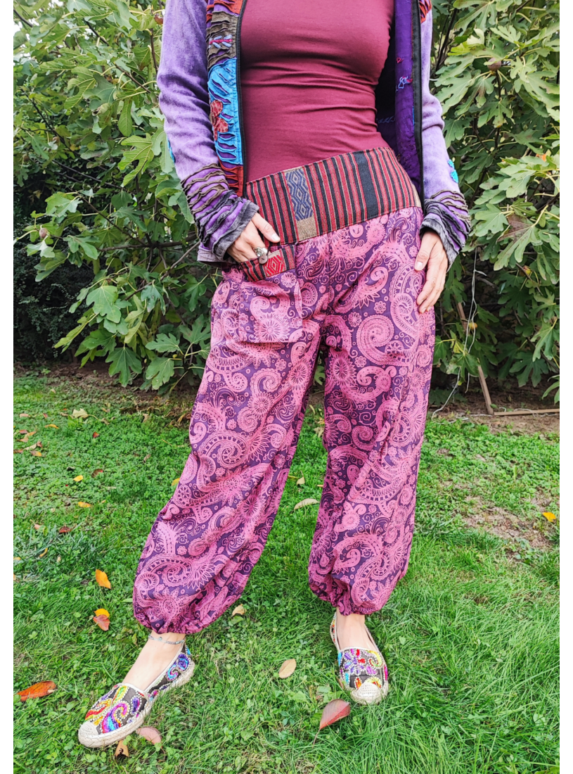 Nepáli  jázmin nadrág - pink, keleti mintás