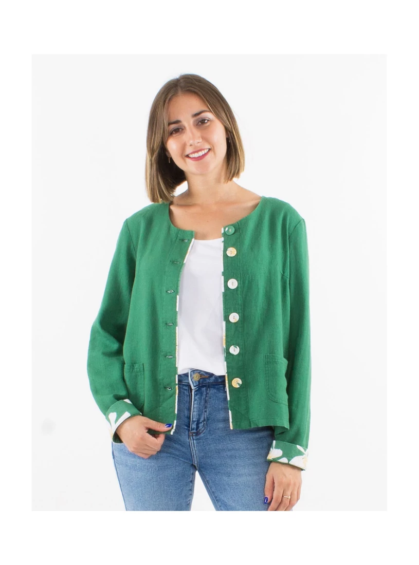 30% len és 70% viszkóz gombos kardigán - zöld