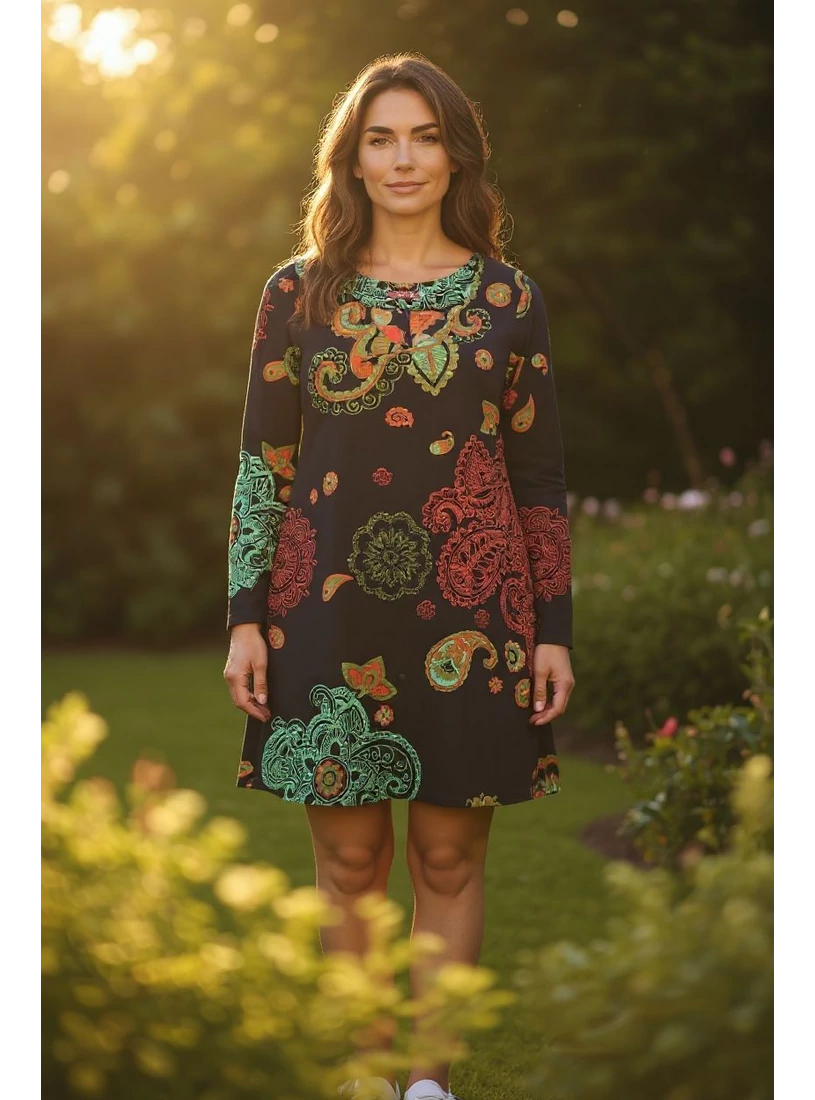 Indiai motívumos tunika - zöld és narancs