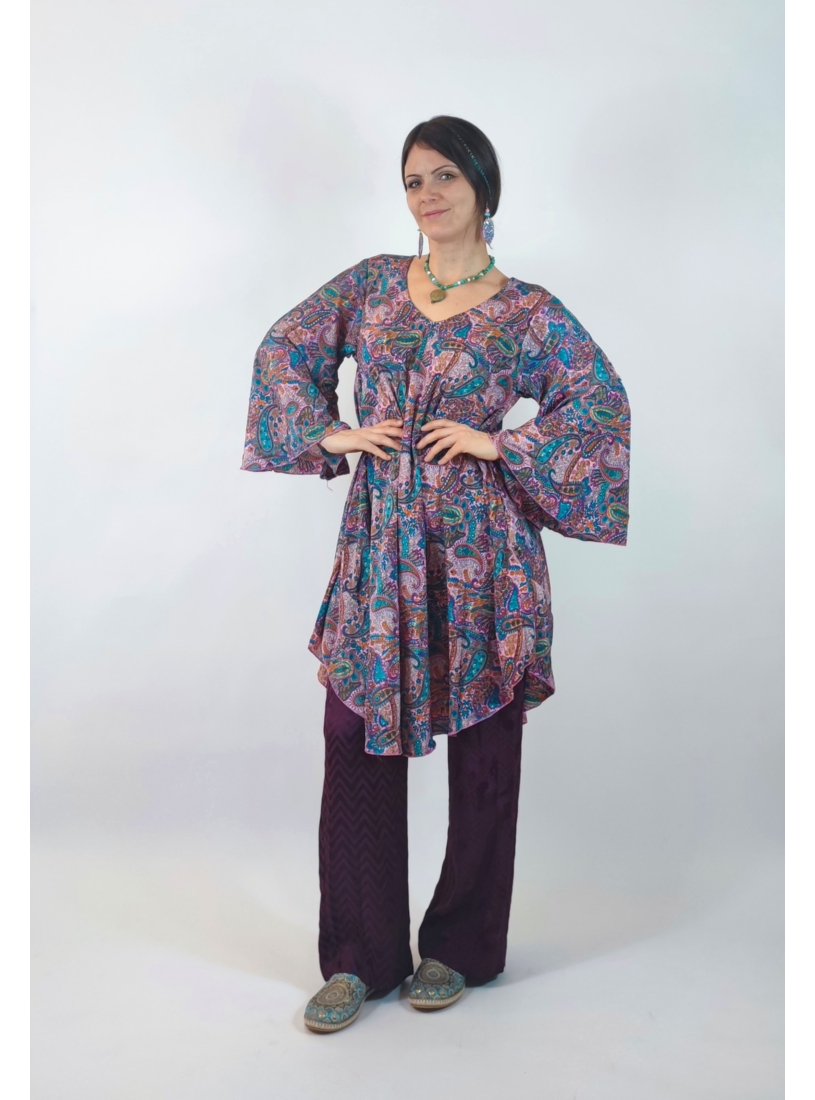 Bohém stílusú, indiai ruha / tunika - rózsaszín mintás