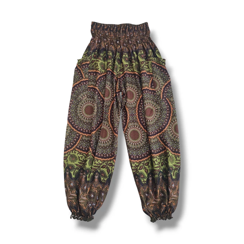 Jázmin nadrág - barna és zöld, mandalás virágos