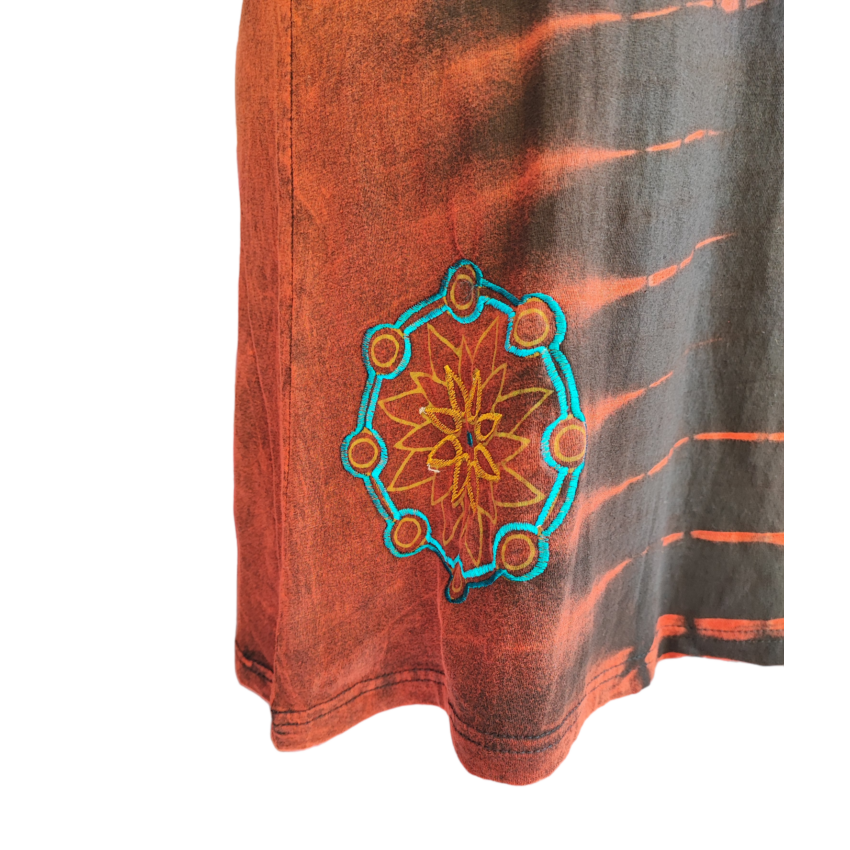 Nepáli, rövidujjú pamut tunika - bordó batikolt