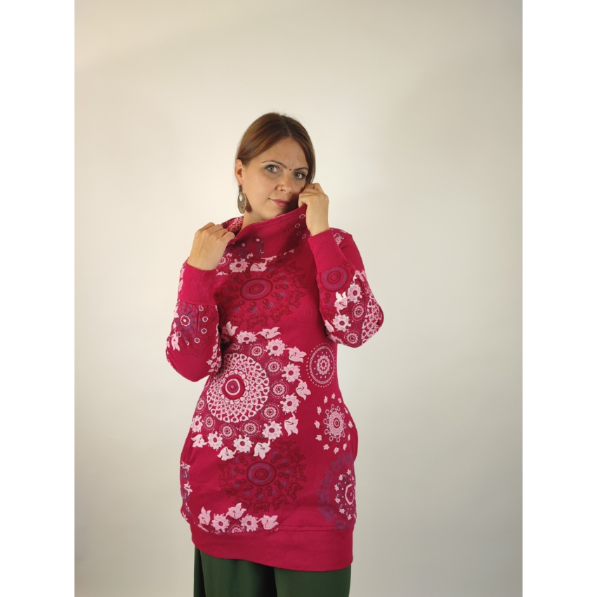 Nepáli, hosszított pulcsi - pink, mandalás