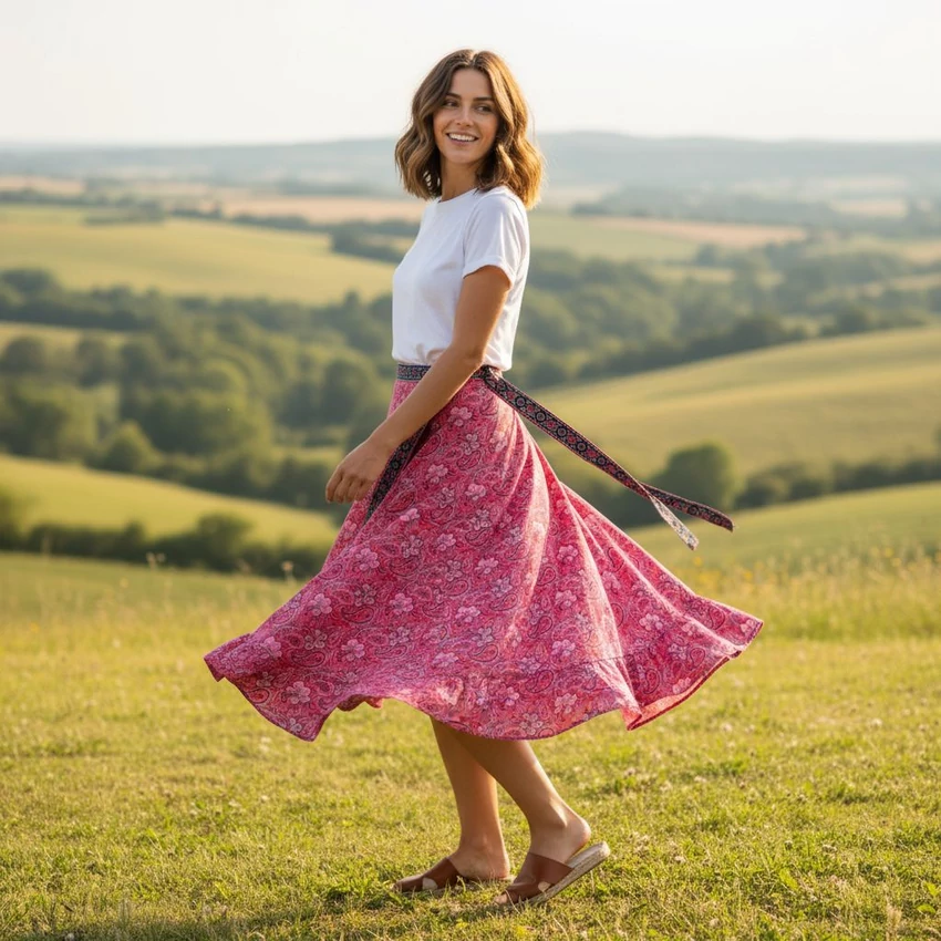 Indiai lapszoknya - pink virágos