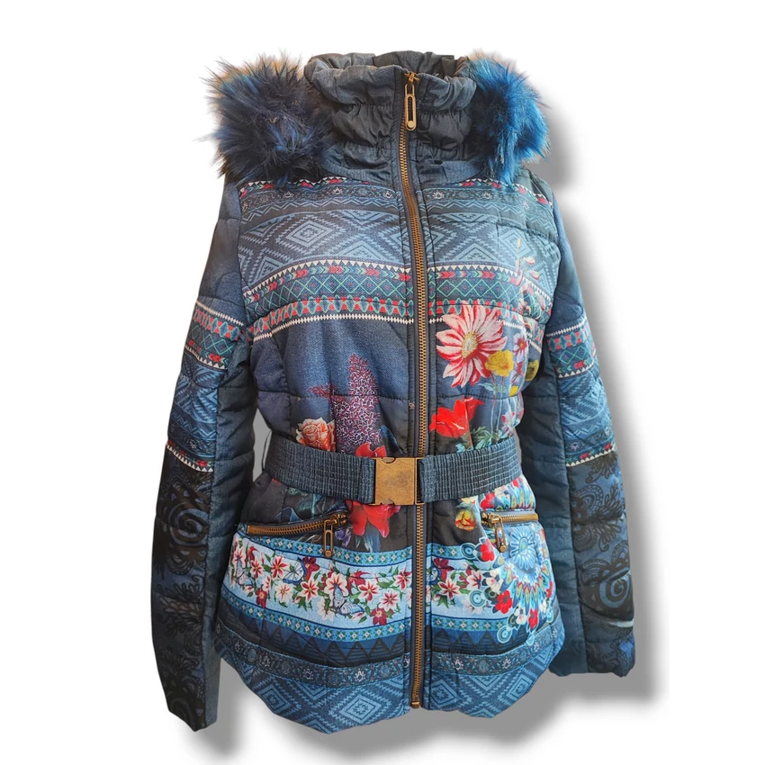 101 idees téli kabát - kék alapon mandalás és virágos, etnikai mintás