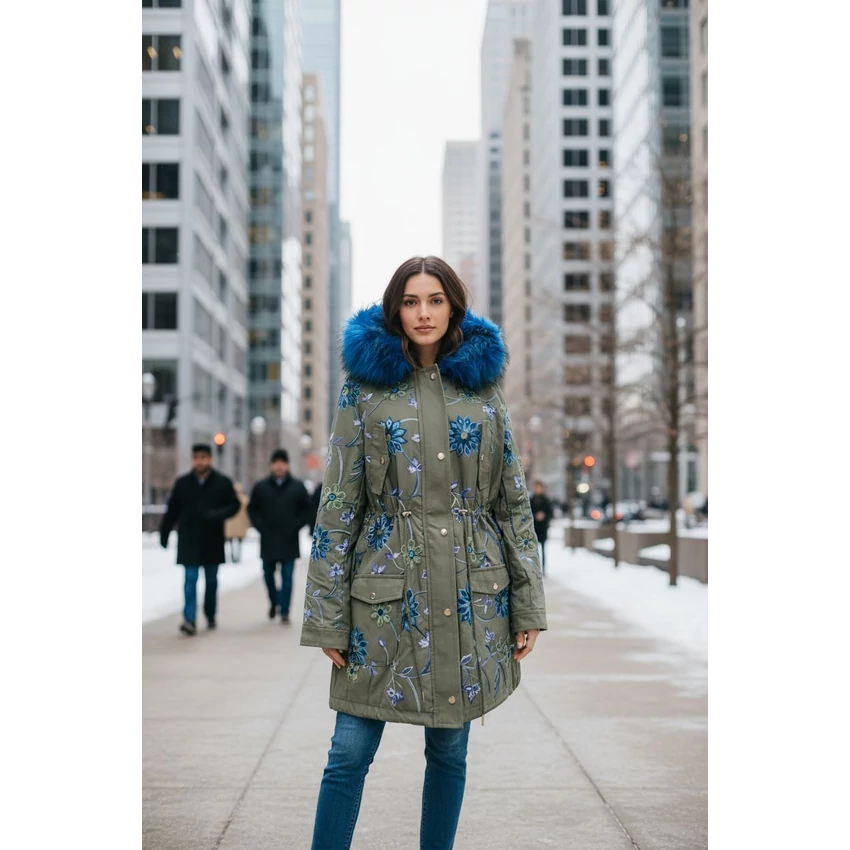 101 idees téli parka kabát - himzett virágos