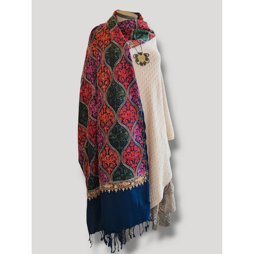 Indiai stóla - kék alapon gazdagon hímzett