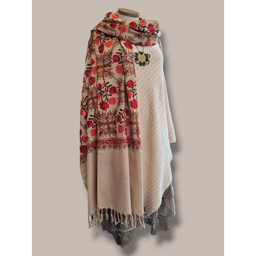 Indiai stóla - ekrü alapon rózsás