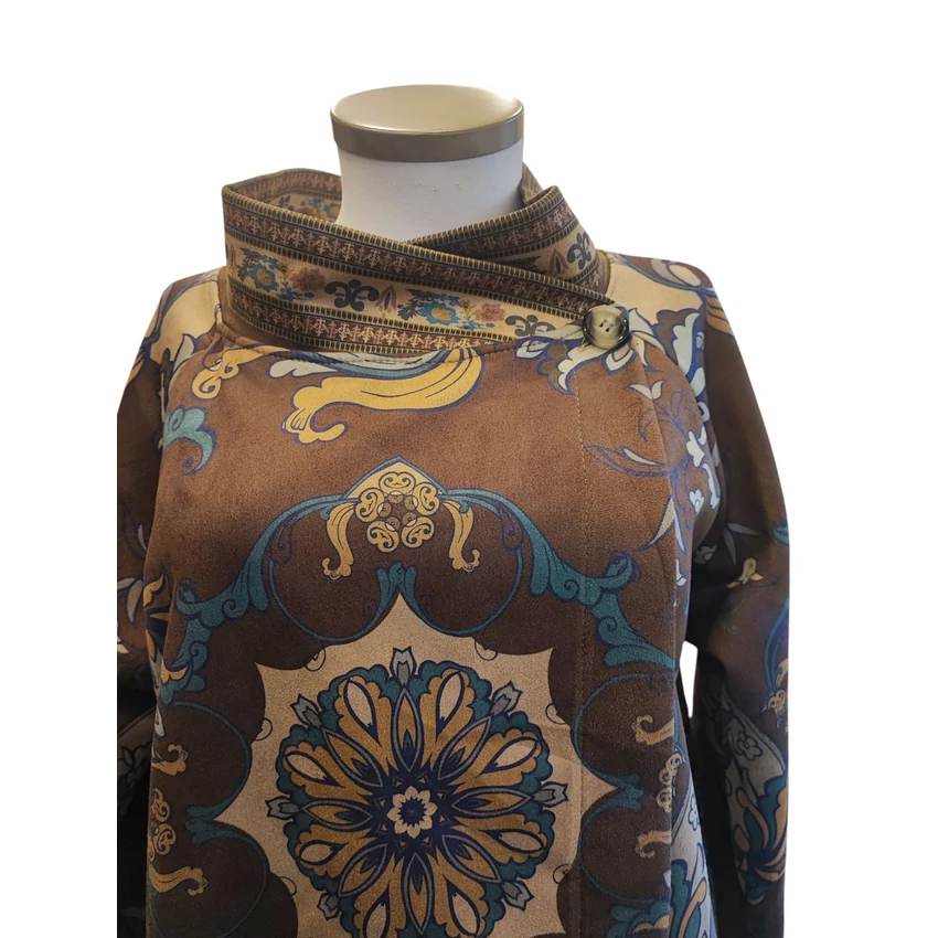 Átlapolós kabát/ kardigán - velúr, indás