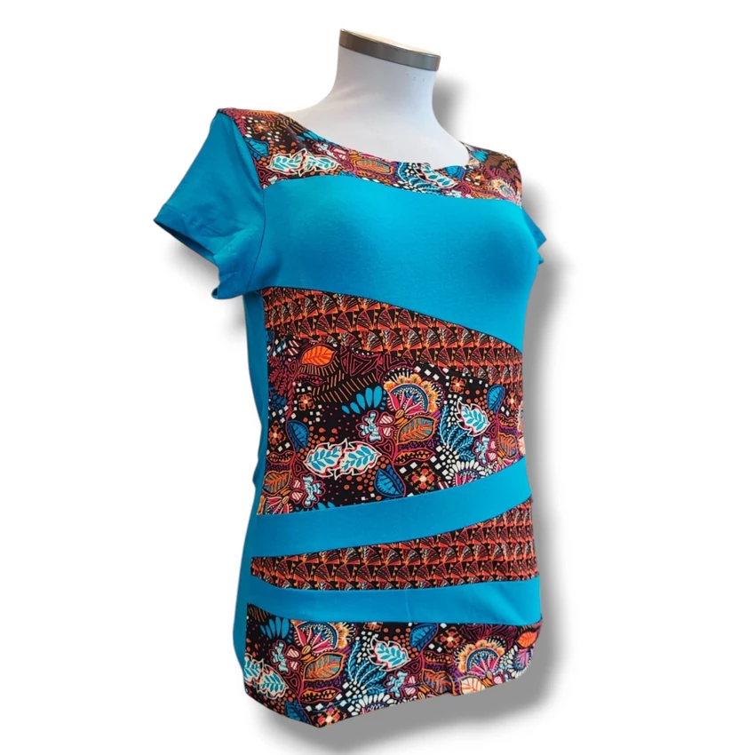 Bohém rövid ujjú felső - türkiz leveles 