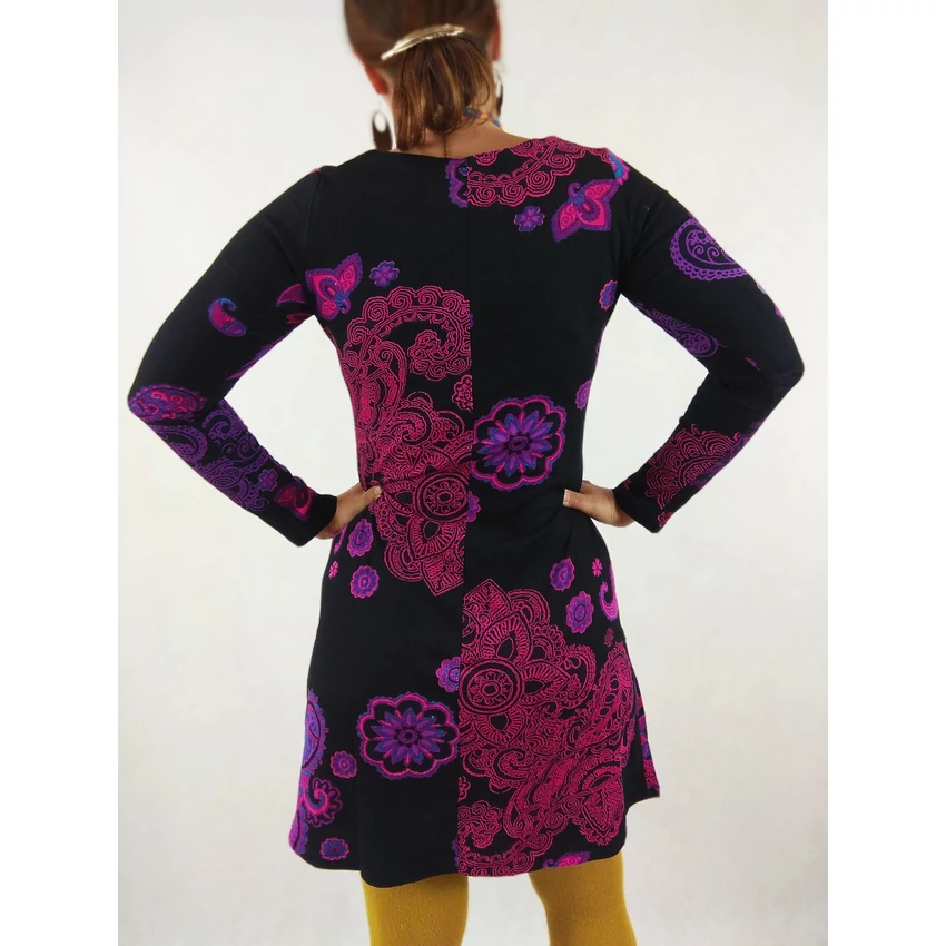 Indiai motívumos mini ruha / tunika - pink, lila