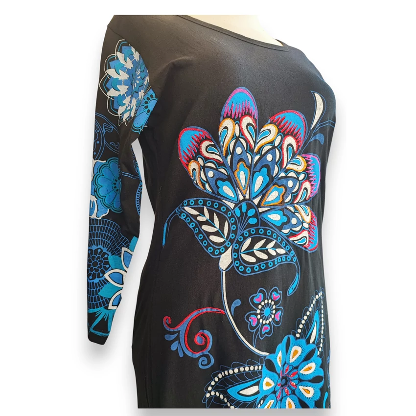 Virágos, nepáli midi ruha  - kék - L/XL