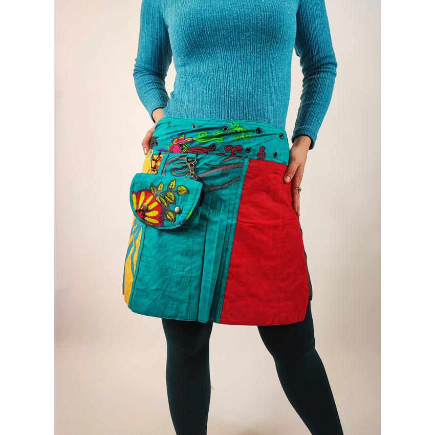 Patchwork, patentos szoknya 2 in 1 -  türkiz