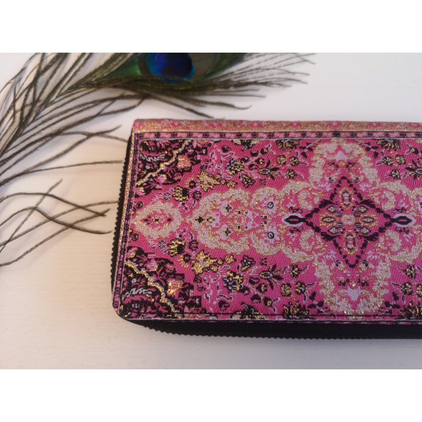 Nagy méretű, török pénztárca - rózsaszín, arany motívumos