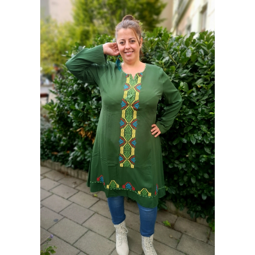 Elegáns, török pamutruha hímzéssel - zöld