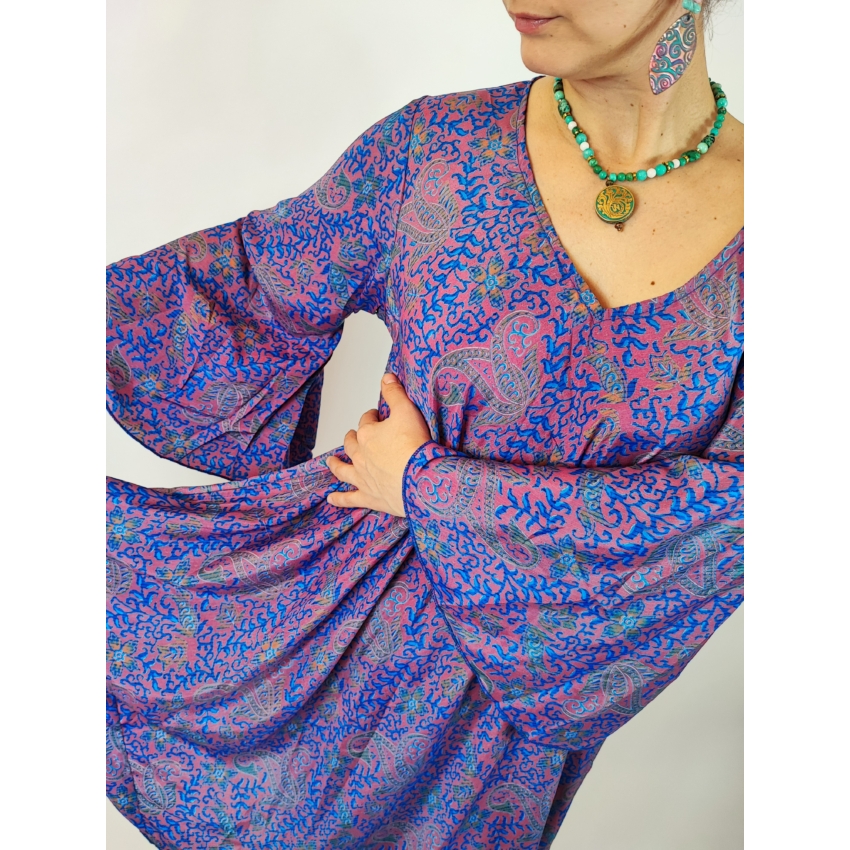 Bohém stílusú, indiai ruha / tunika - hamvas lila